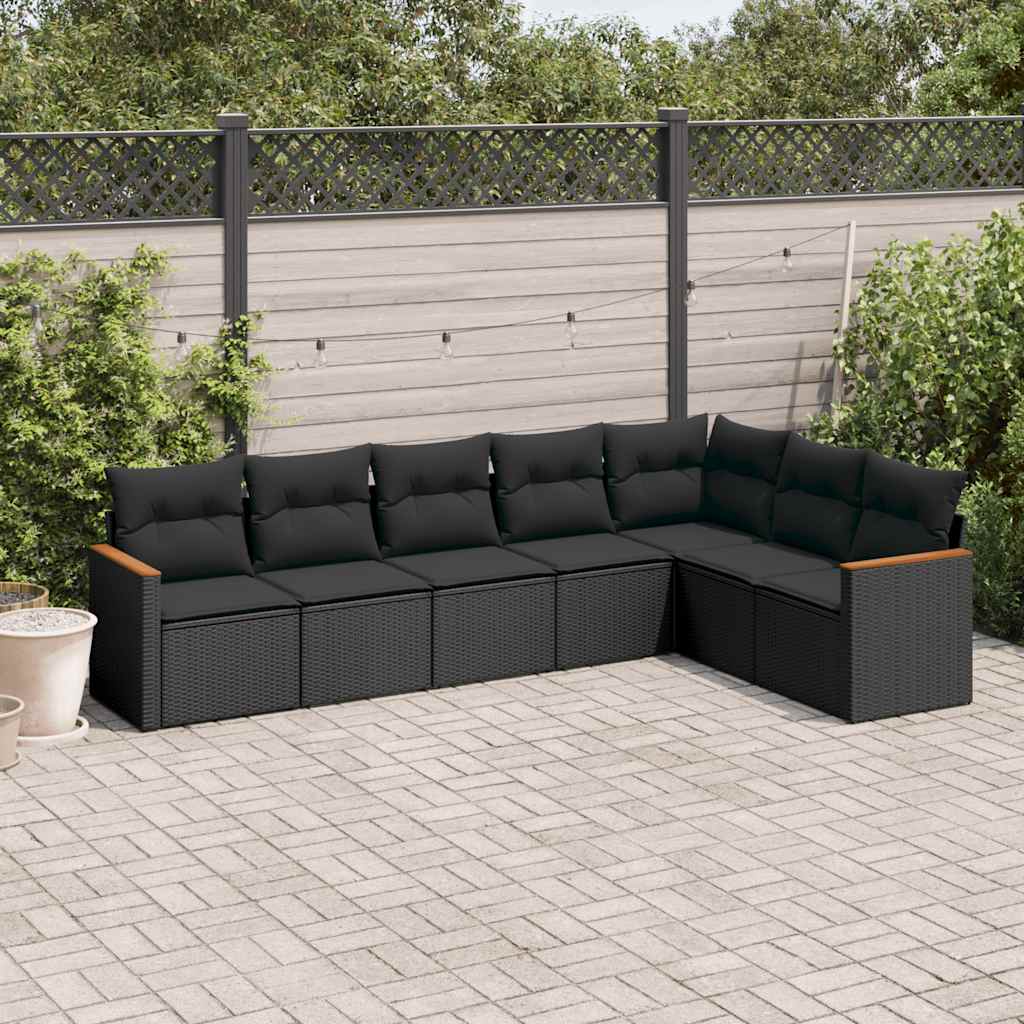 vidaXL 7-delige Loungeset met kussens poly rattan zwart