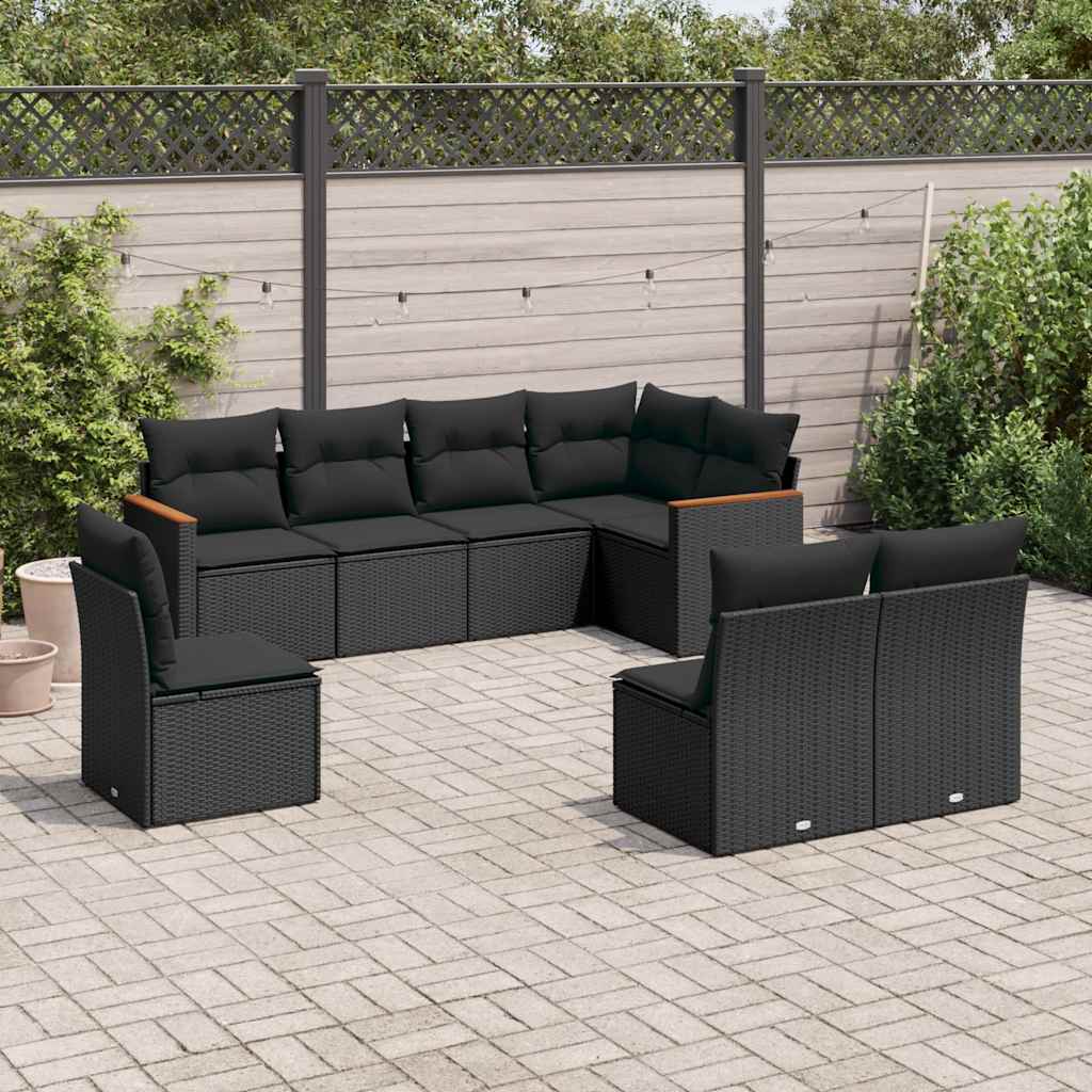 vidaXL 8-delige Loungeset met kussens poly rattan zwart