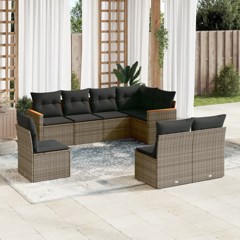 vidaXL 8-delige Loungeset met kussens poly rattan zwart