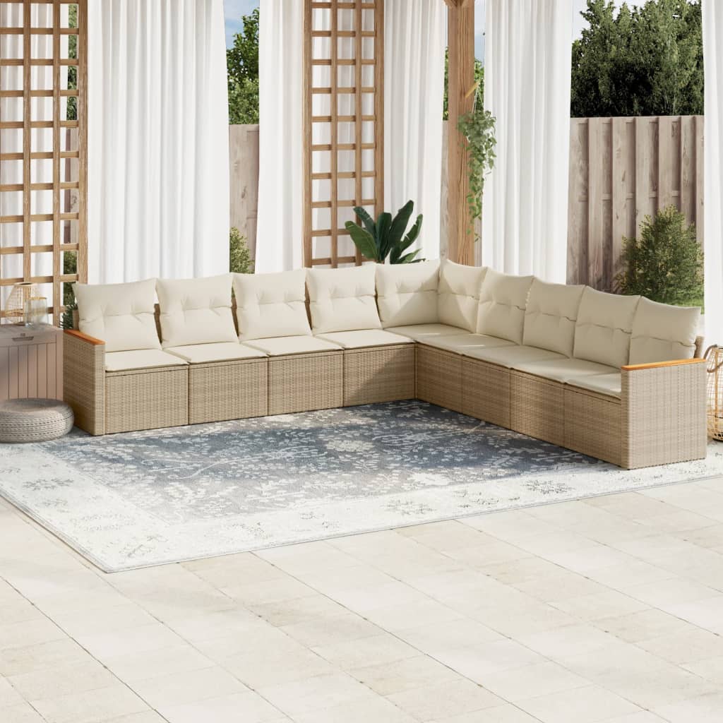 vidaXL 9-piece Poly Rattan Lounge Set with Cushions Black