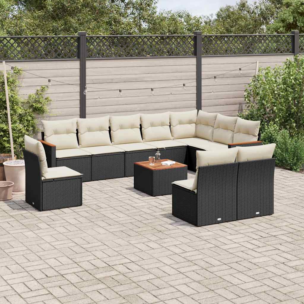 vidaXL 10-delige Loungeset met kussens poly rattan zwart
