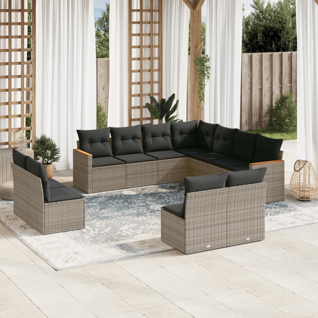 vidaXL 11-delige Loungeset met kussens poly rattan zwart