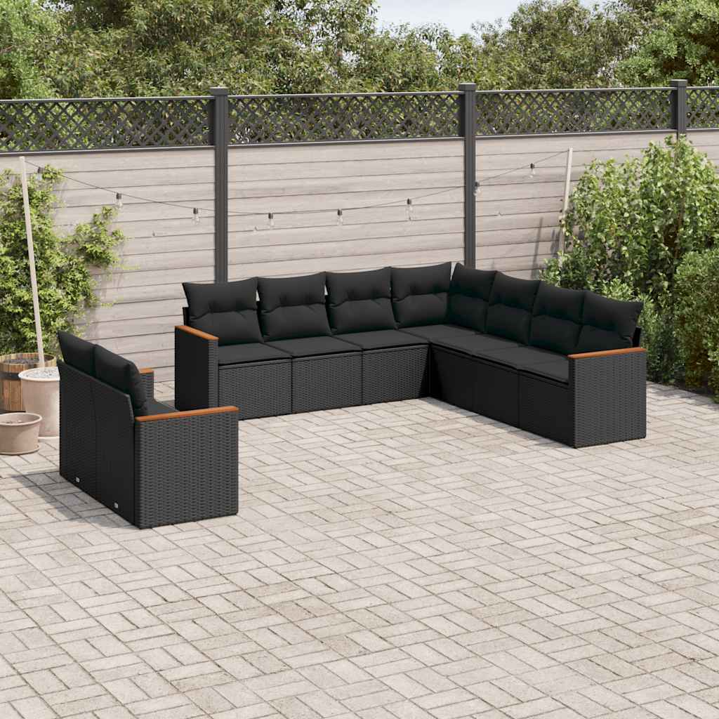 vidaXL 9-piece Lounge Set with Cushions Poly Rattan Black