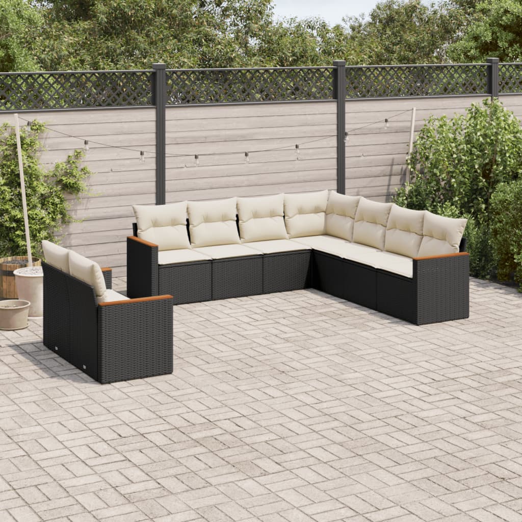 vidaXL 9-piece Lounge Set with Cushions Poly Rattan Black