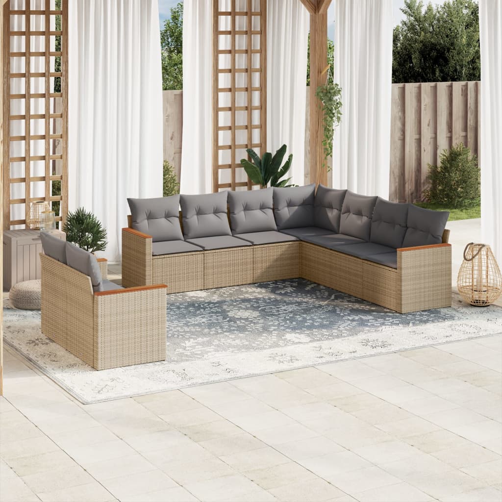 vidaXL 9-piece Lounge Set with Cushions Poly Rattan Black