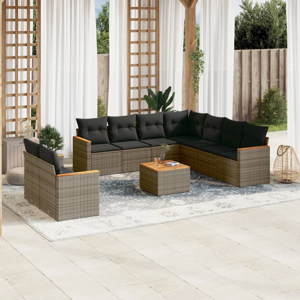 vidaXL 9-piece Lounge Set with Cushions Poly Rattan Black
