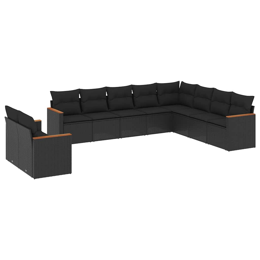 vidaXL 10-delige Loungeset met kussens poly rattan zwart