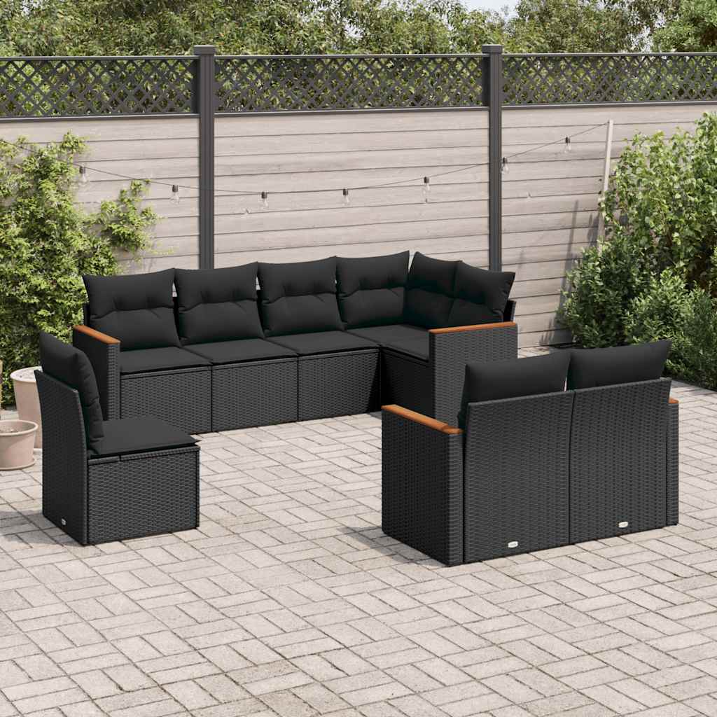 vidaXL 8-Piece Lounge Set with Cushions Poly Rattan Black
