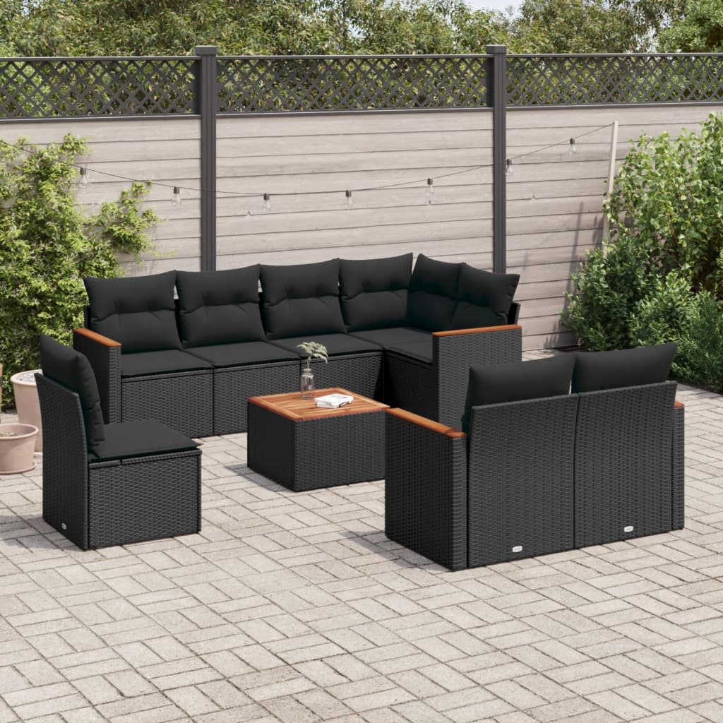 vidaXL 8-Piece Lounge Set with Cushions Poly Rattan Black