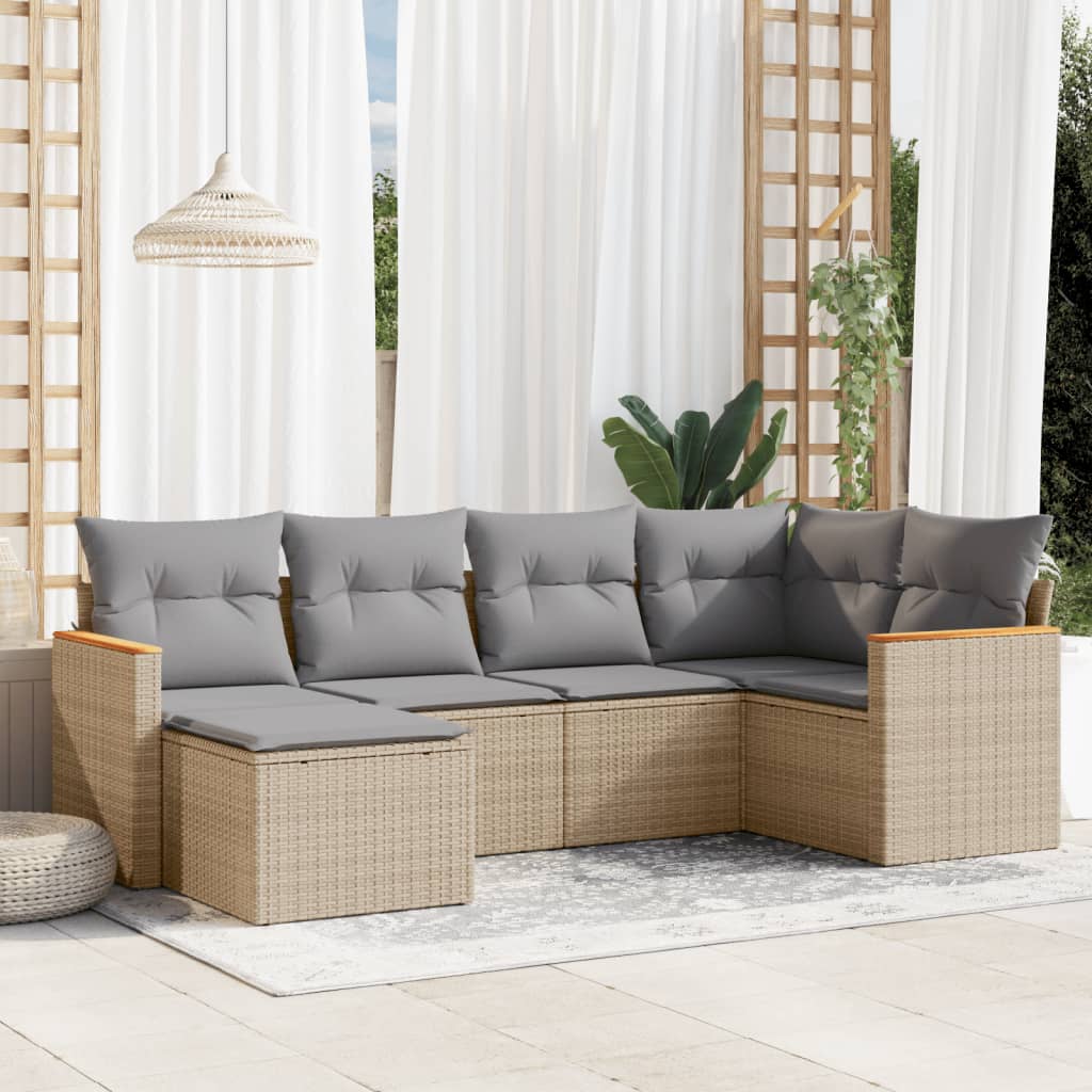 vidaXL 6-piece Lounge Set with Cushions Poly Rattan Black