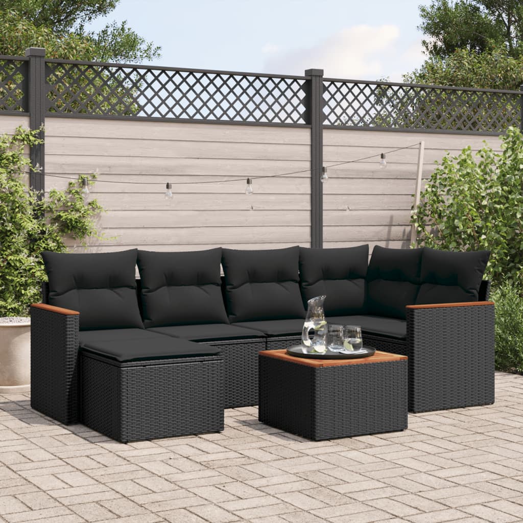 vidaXL 6-piece Lounge Set with Cushions Poly Rattan Black