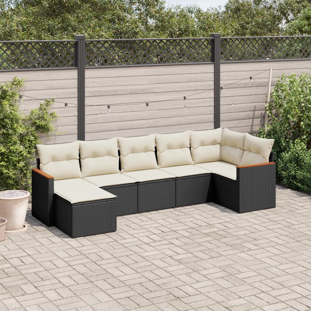 vidaXL 7-Piece Lounge Set with Cushions Poly Rattan Black