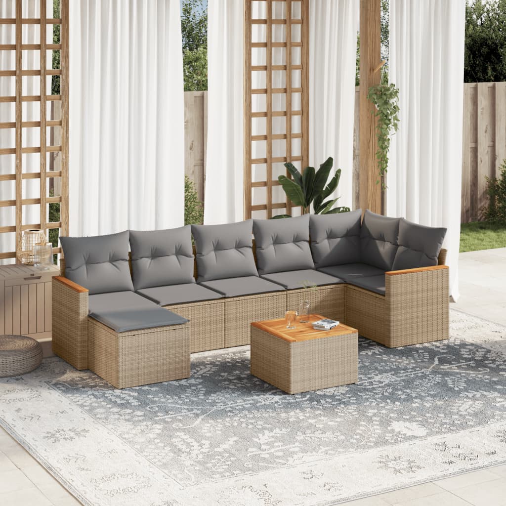vidaXL 7-Piece Lounge Set with Cushions Poly Rattan Black