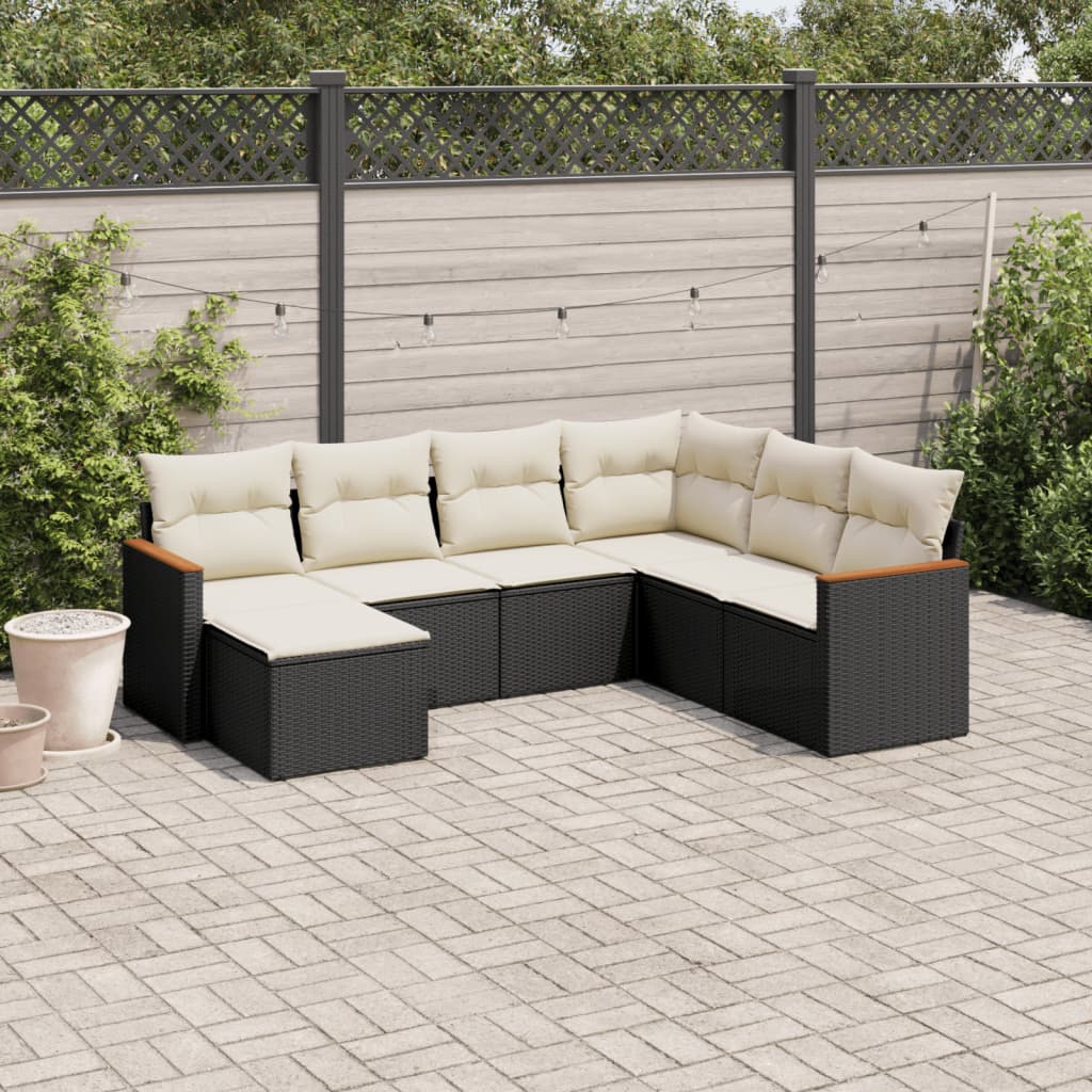 vidaXL 7-Piece Lounge Set with Cushions Poly Rattan Black