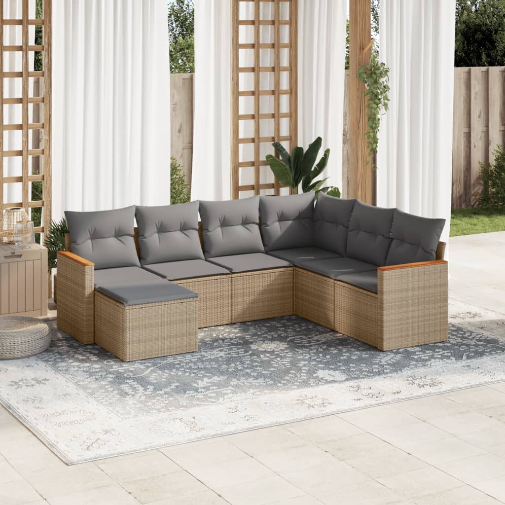 vidaXL 7-Piece Lounge Set with Cushions Poly Rattan Black