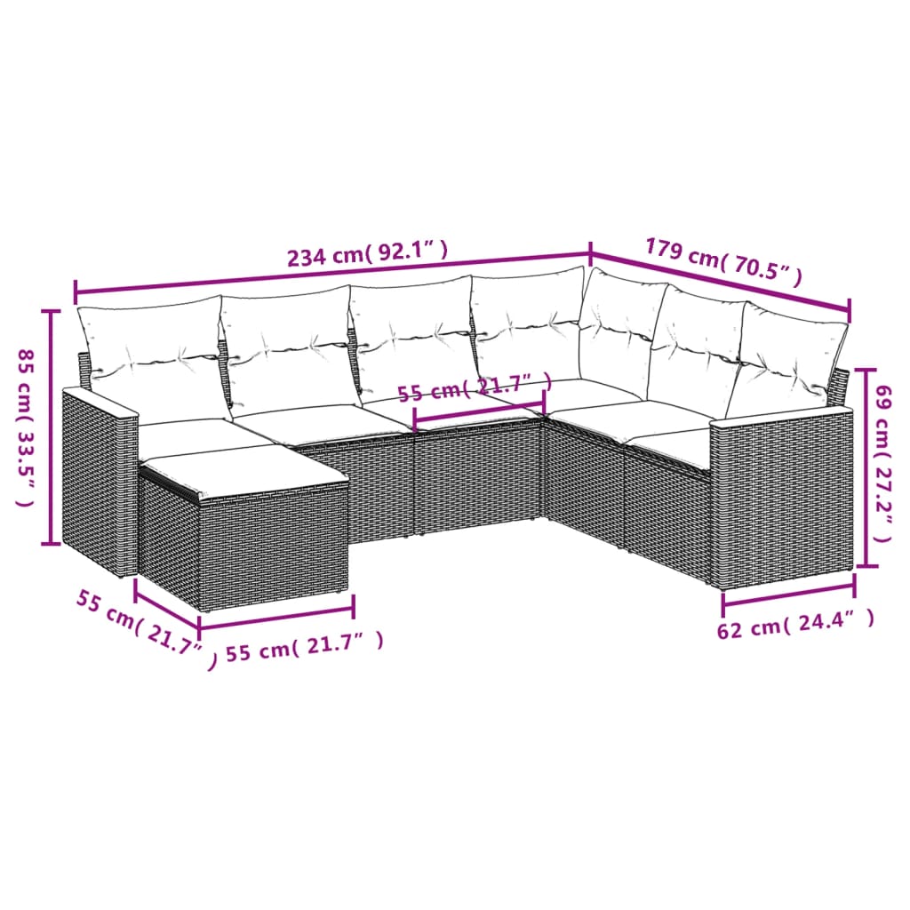 vidaXL 7-Piece Lounge Set with Cushions Poly Rattan Black
