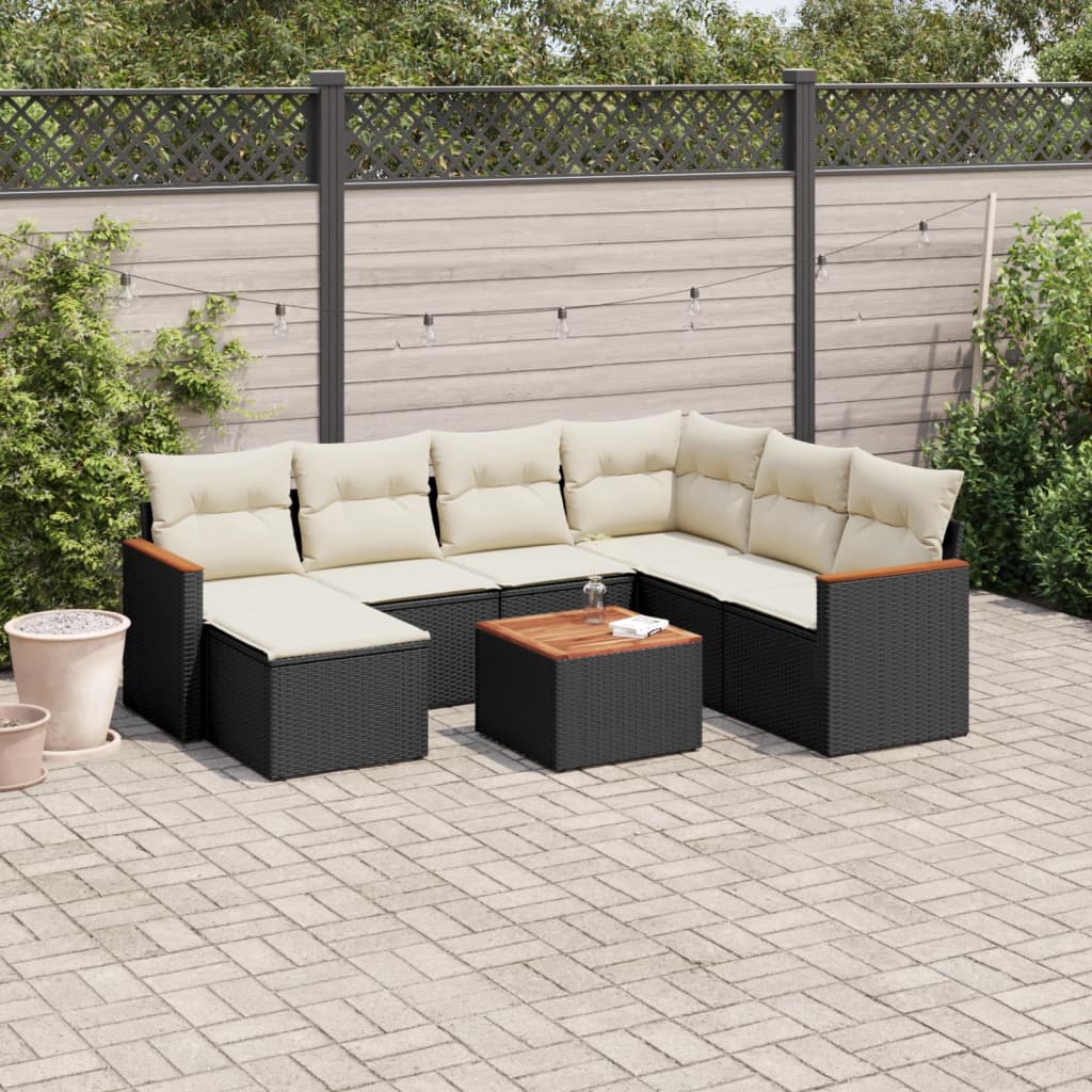 vidaXL 7-Piece Lounge Set with Cushions Poly Rattan Black