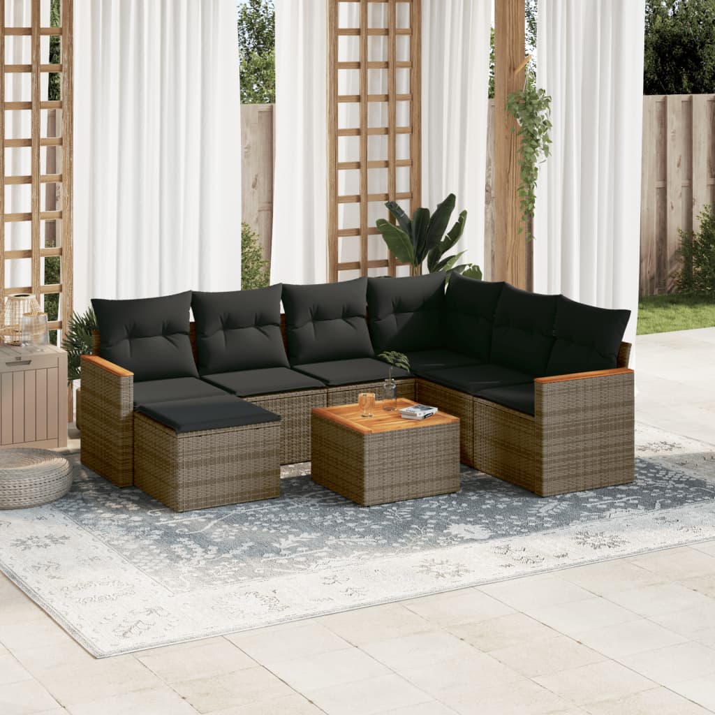 vidaXL 7-Piece Lounge Set with Cushions Poly Rattan Black