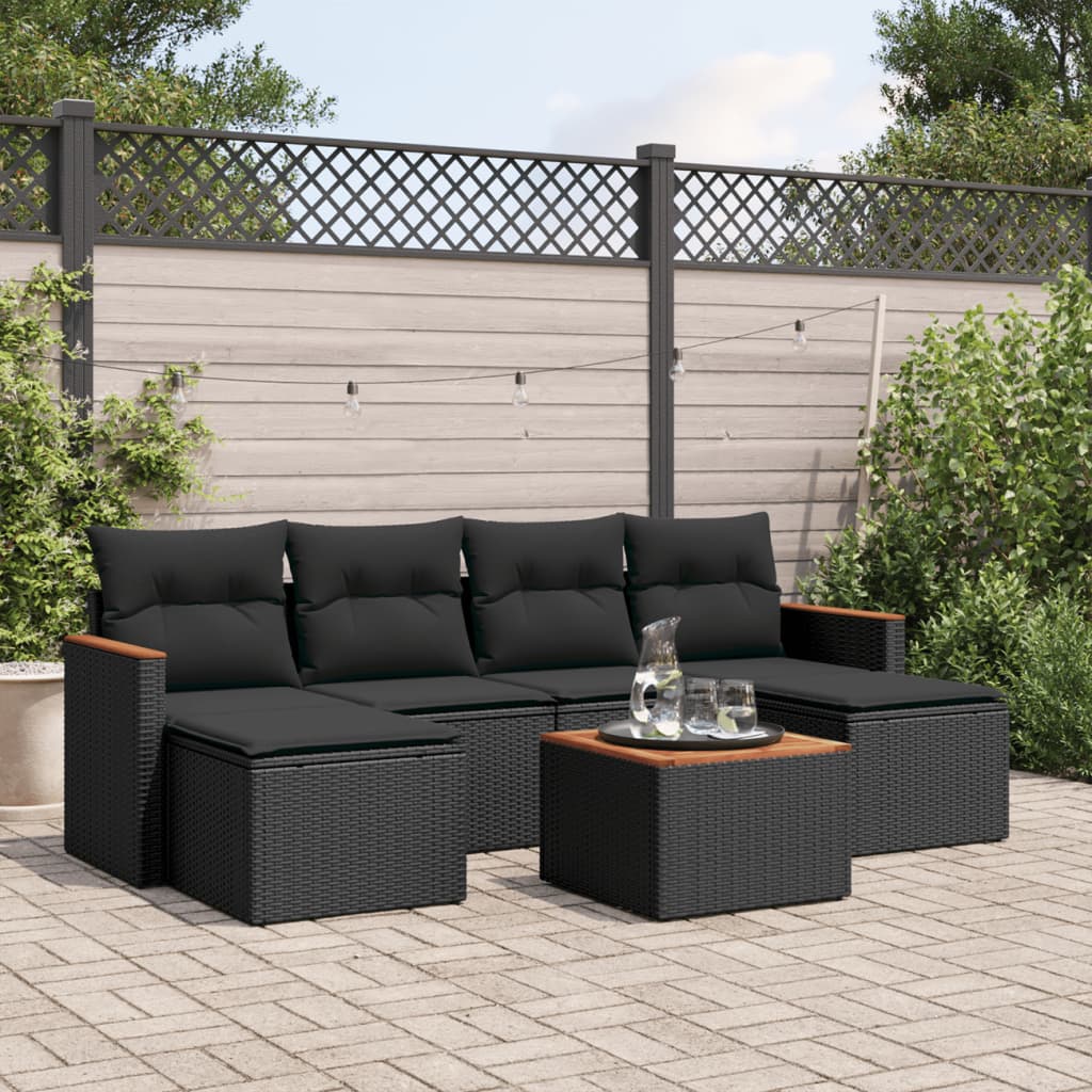 vidaXL 6-delige Loungeset met kussens poly rattan zwart