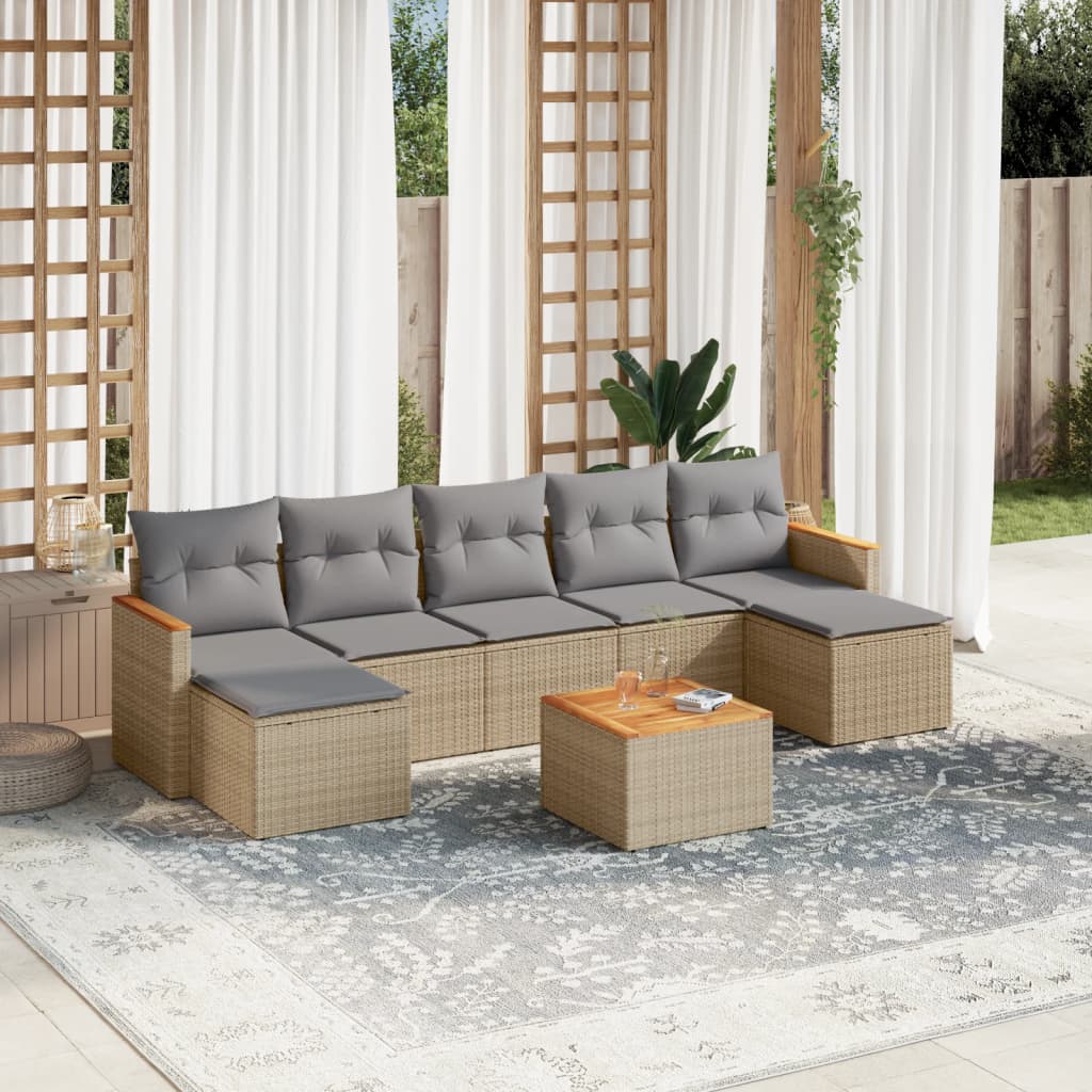 vidaXL 7-delige Loungeset met kussens poly rattan zwart