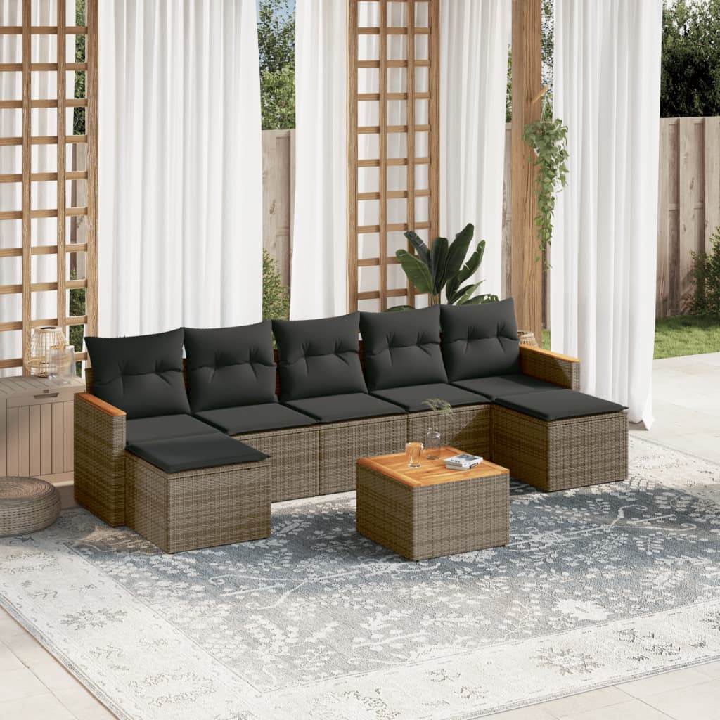 vidaXL 7-delige Loungeset met kussens poly rattan zwart