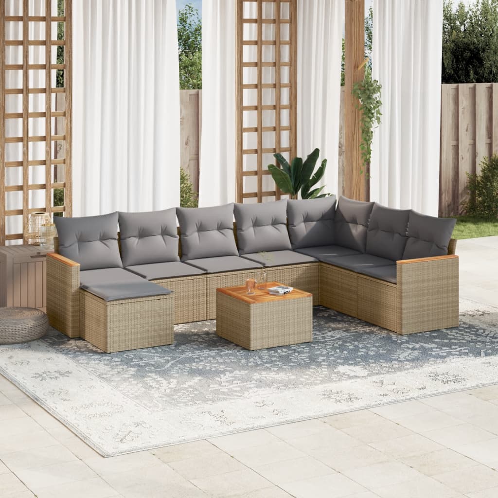 vidaXL 8-Piece Lounge Set with Cushions Poly Rattan Black