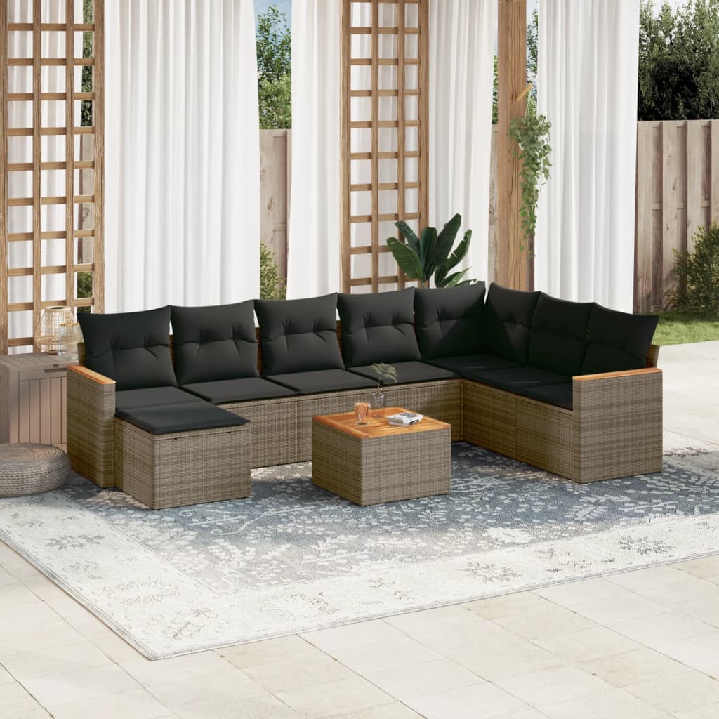 vidaXL 8-Piece Lounge Set with Cushions Poly Rattan Black