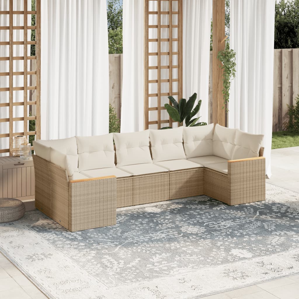 vidaXL 7-Piece Lounge Set with Cushions Poly Rattan Black