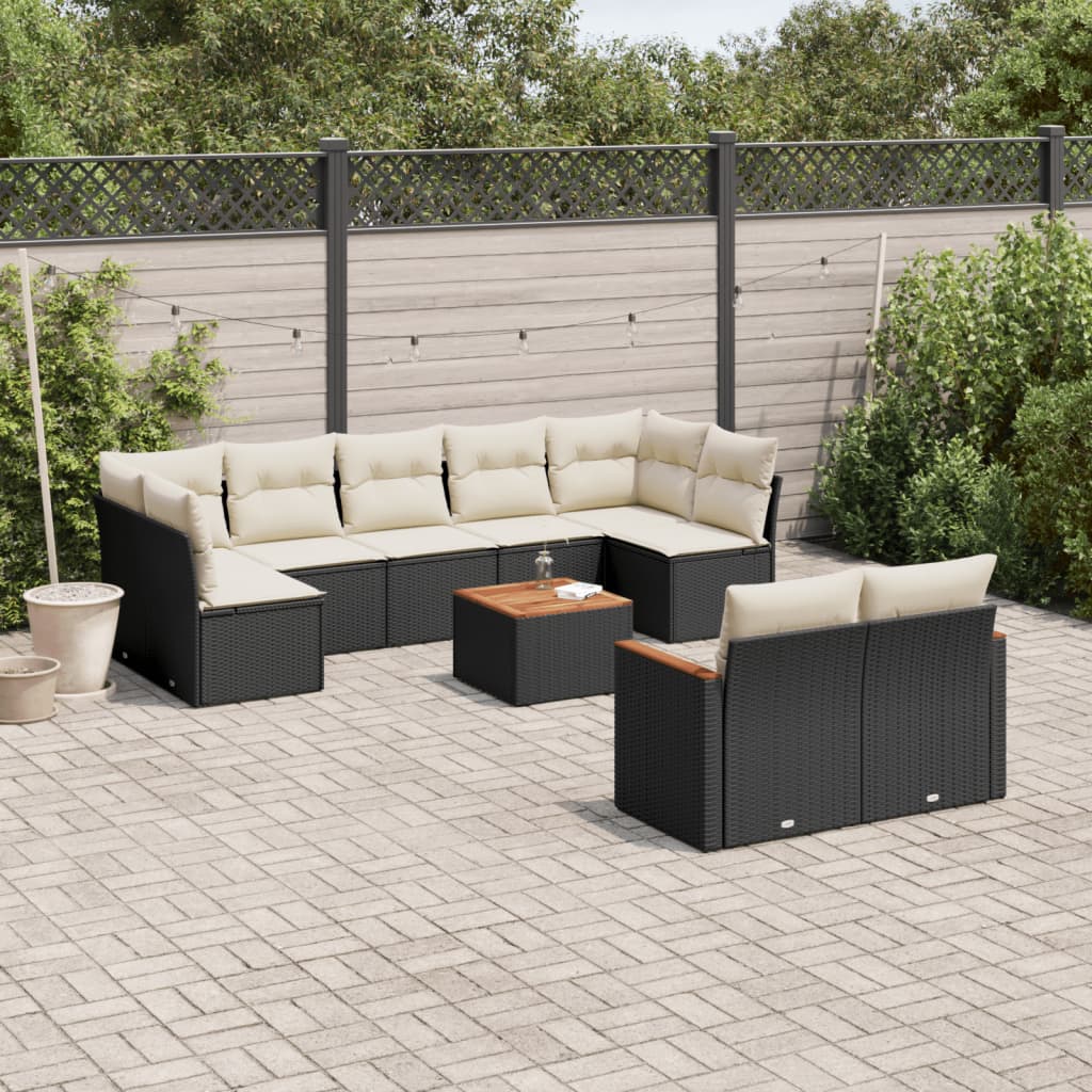 vidaXL 9-piece Poly Rattan Lounge Set with Cushions Black