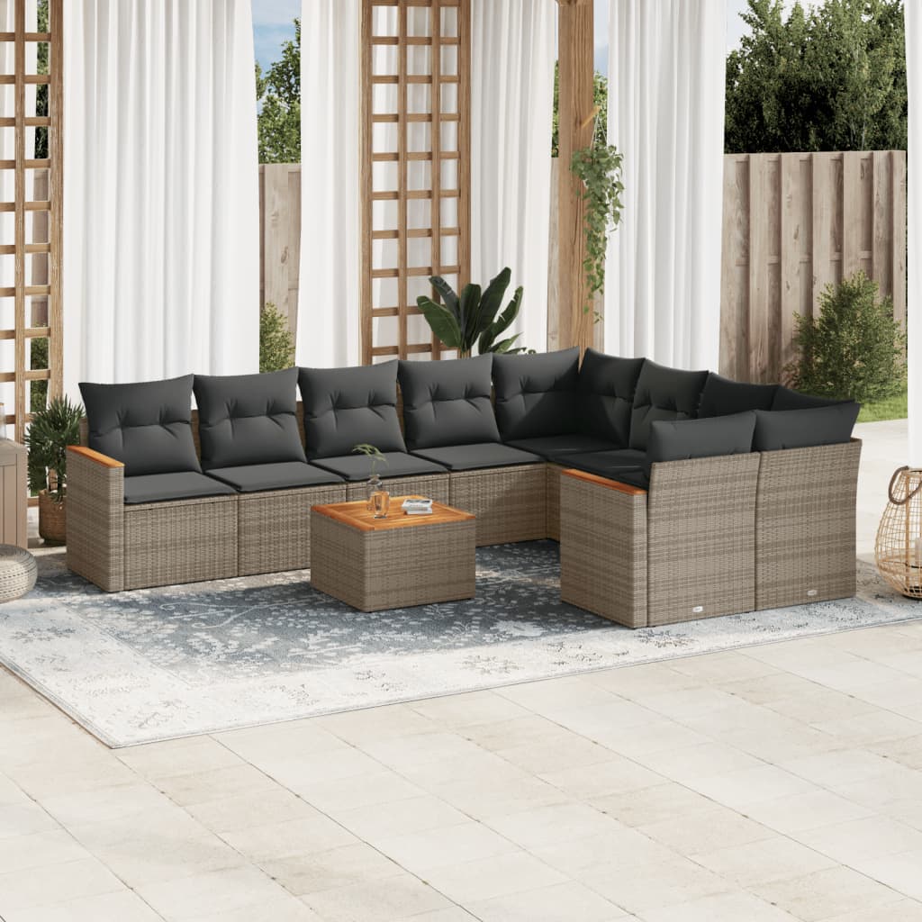 vidaXL 9-delige Loungeset met kussens poly rattan zwart