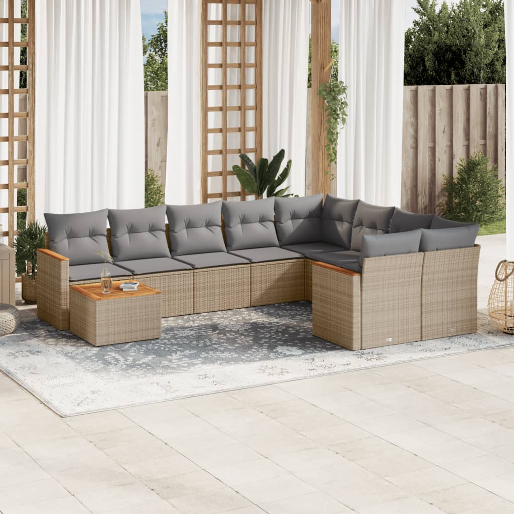 vidaXL 10-delige Loungeset met kussens poly rattan zwart