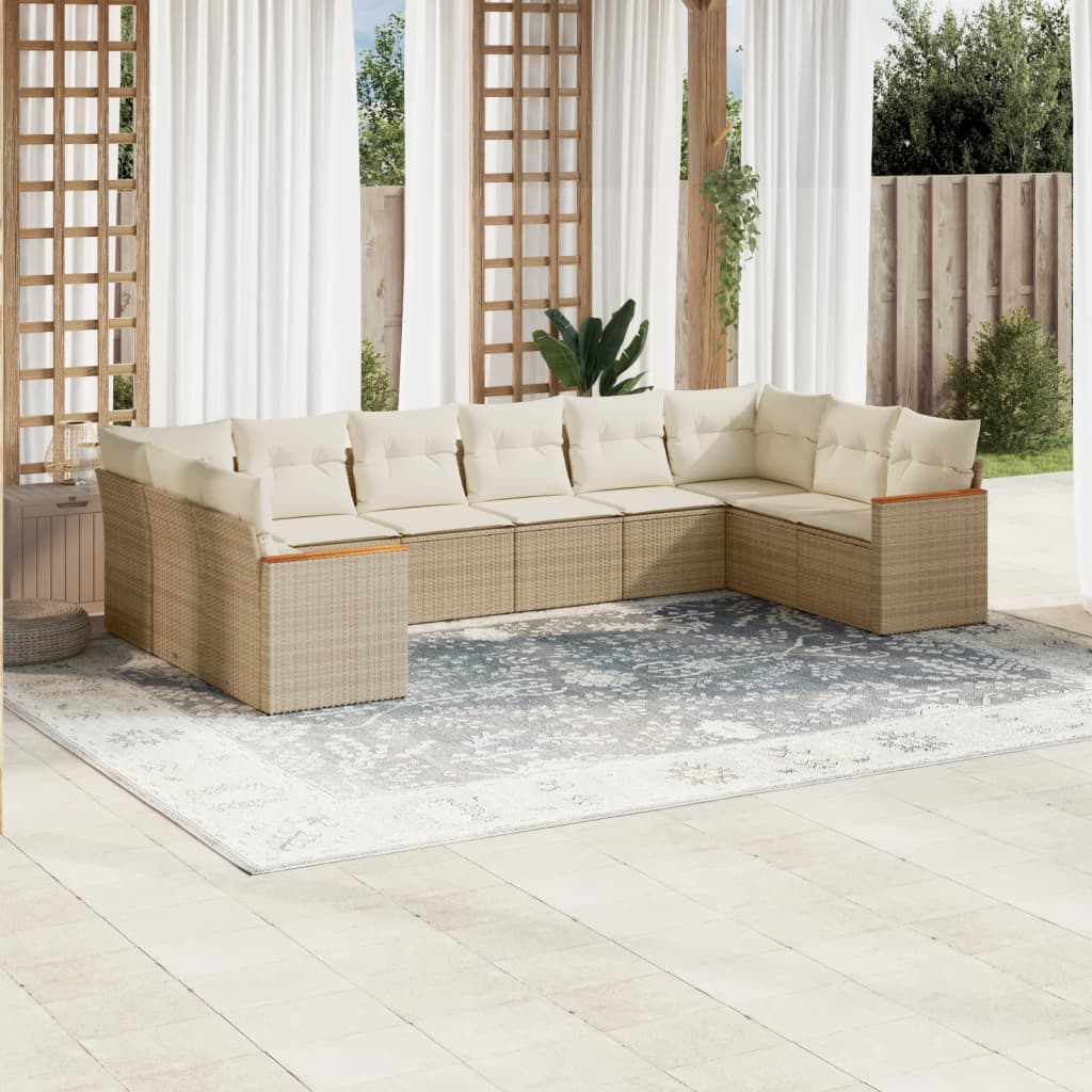 vidaXL 10-Piece Lounge Set with Cushions Poly Rattan Black