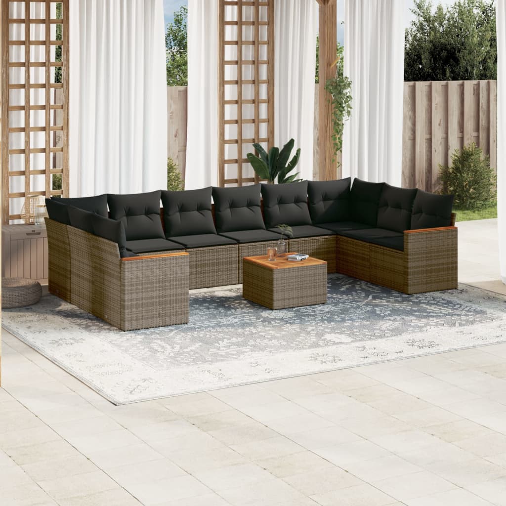 vidaXL 10-Piece Lounge Set with Cushions Poly Rattan Black
