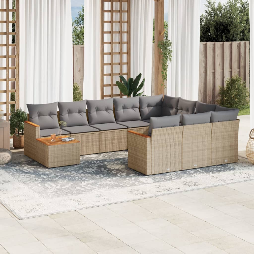 vidaXL 11-delige Loungeset met kussens poly rattan zwart