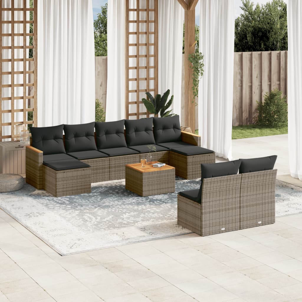 vidaXL 9-delige Loungeset met kussens poly rattan zwart