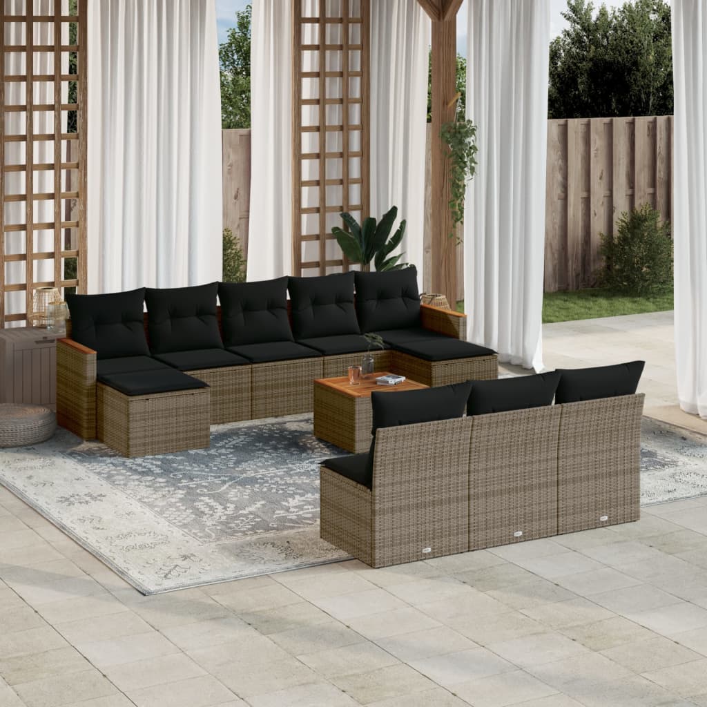 vidaXL 10-delige Loungeset met kussens poly rattan zwart
