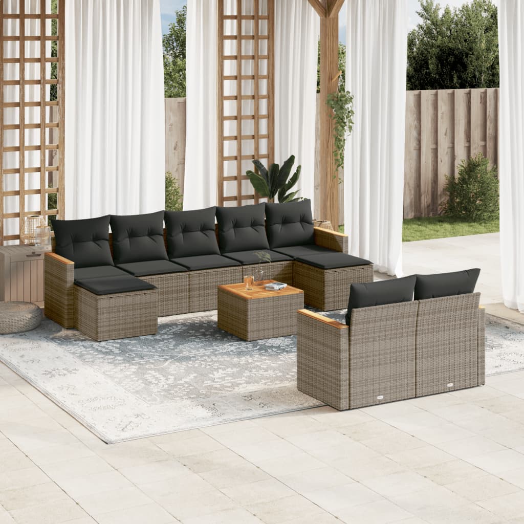 vidaXL 9-delige Loungeset met kussens poly rattan zwart