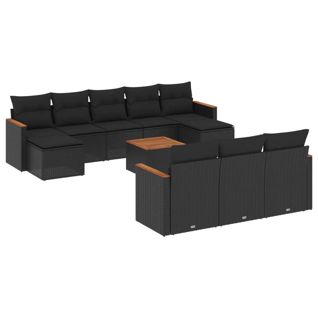 vidaXL 10-Piece Lounge Set with Cushions Poly Rattan Black
