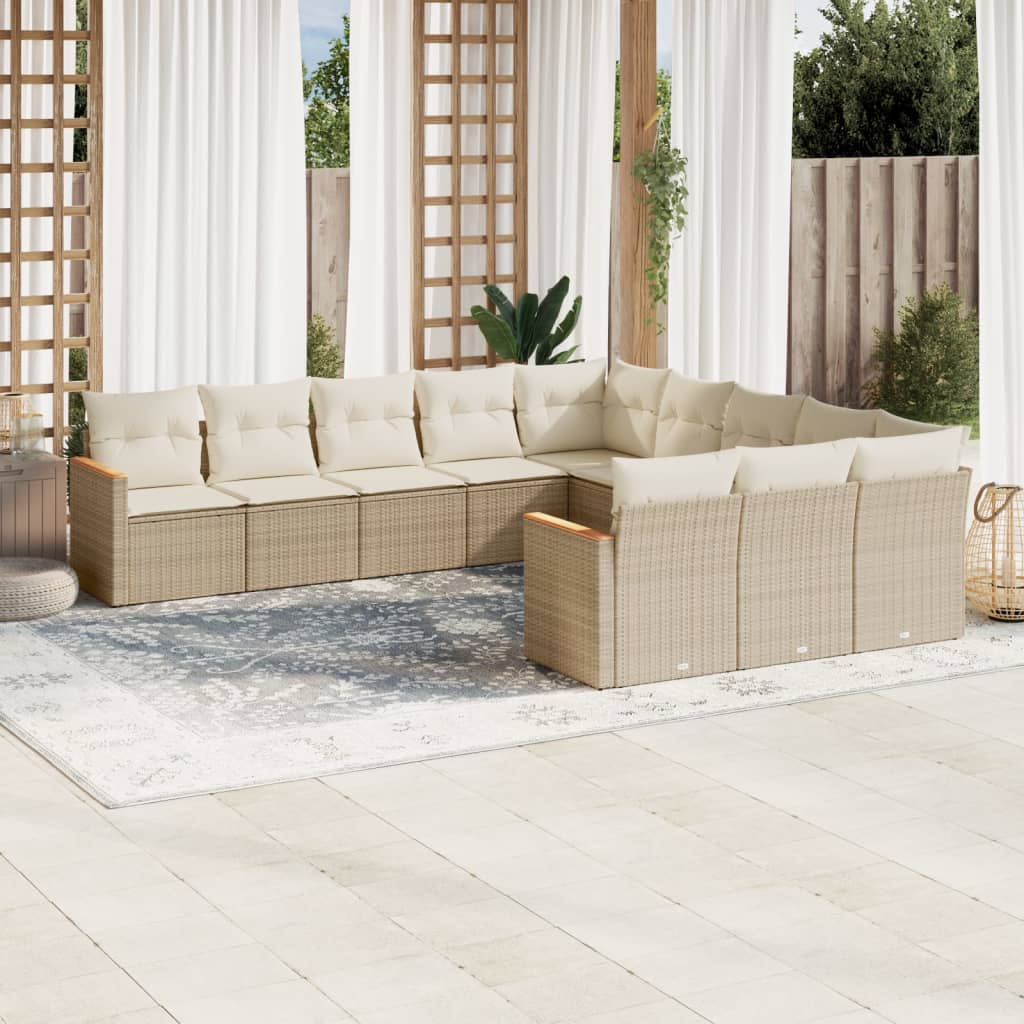 vidaXL 11-delige Loungeset met kussens poly rattan zwart