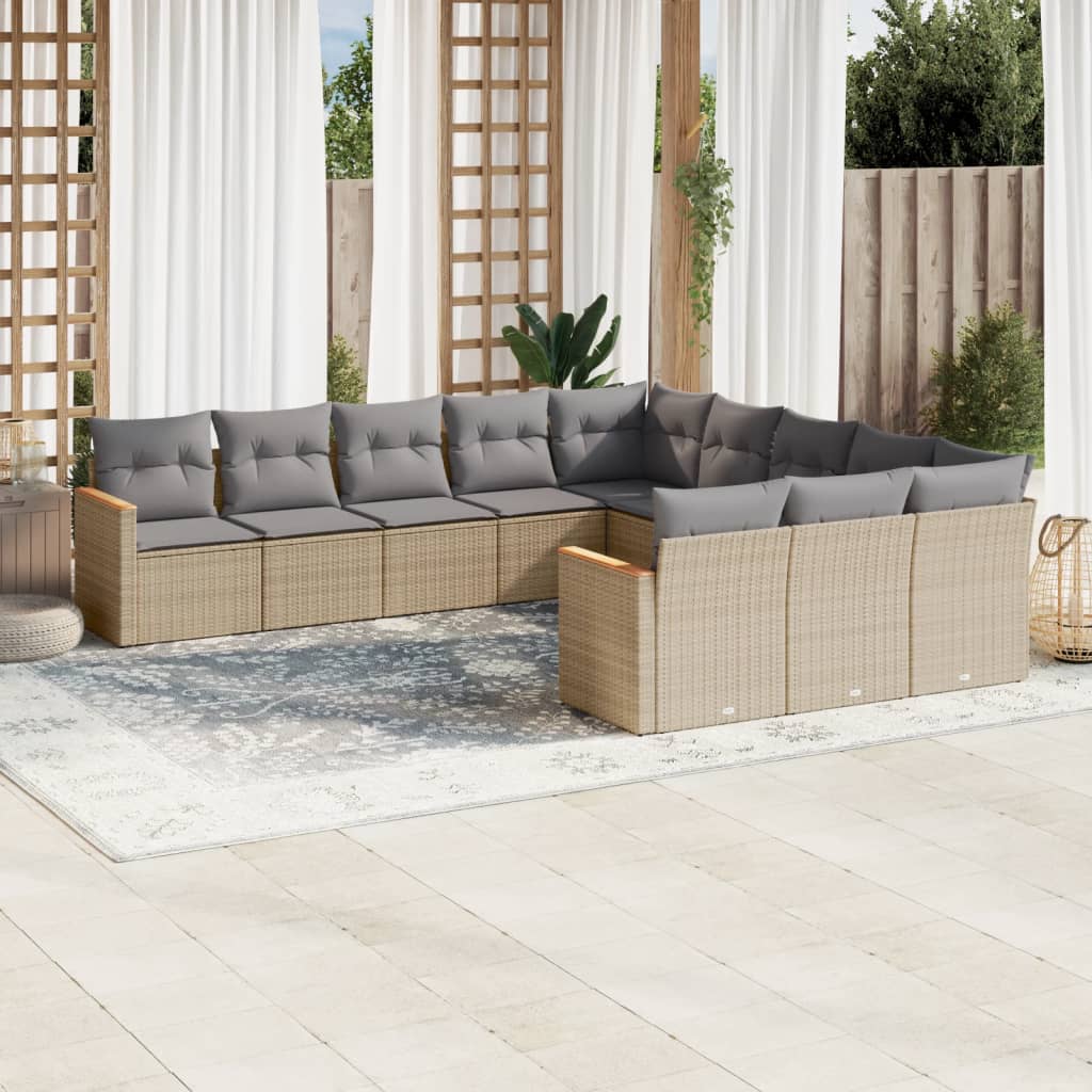 vidaXL 11-delige Loungeset met kussens poly rattan zwart