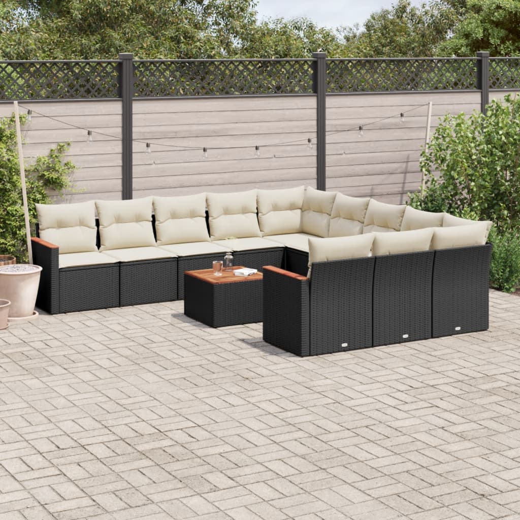vidaXL 11-delige Loungeset met kussens poly rattan zwart