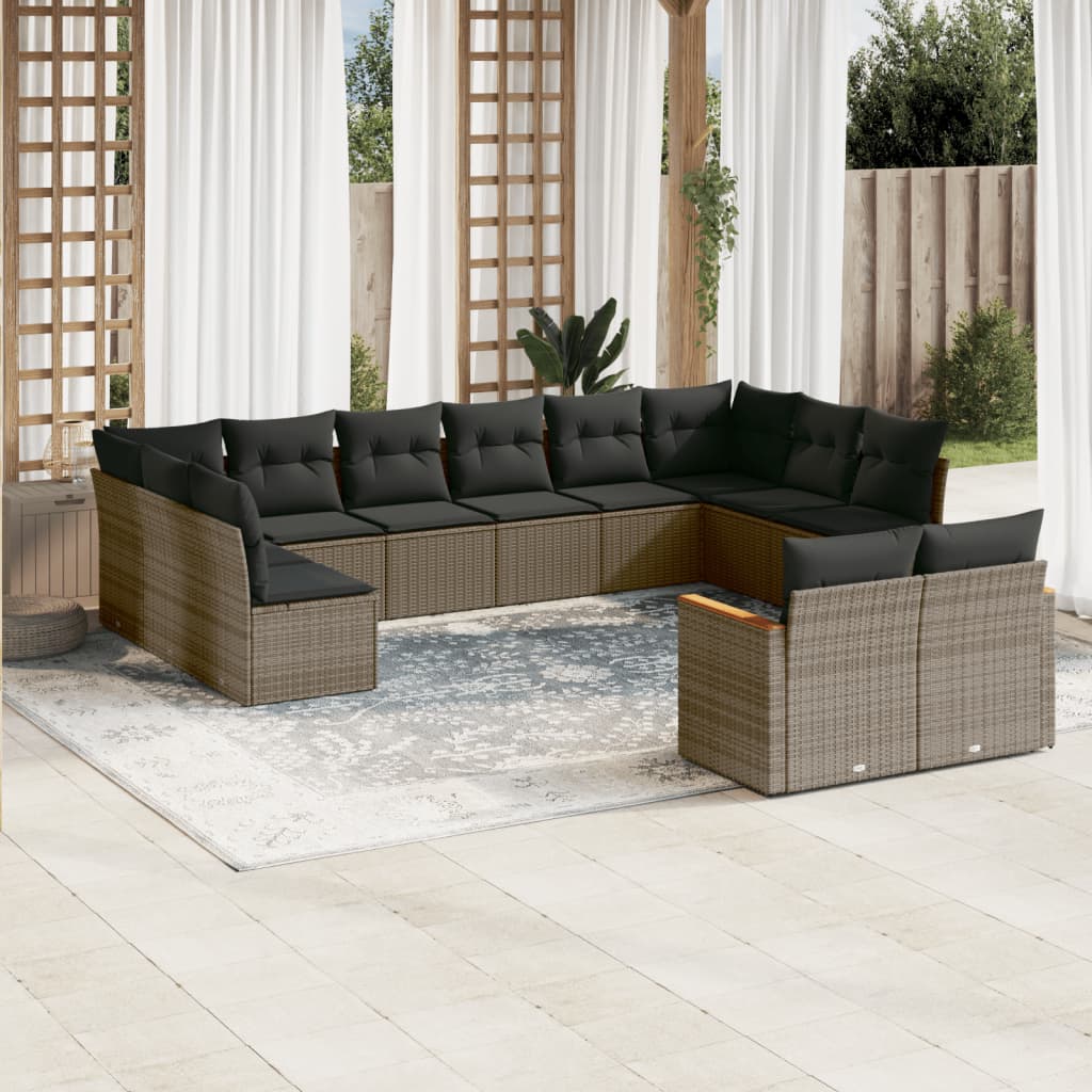 vidaXL 12-delige Loungeset met kussens poly rattan zwart