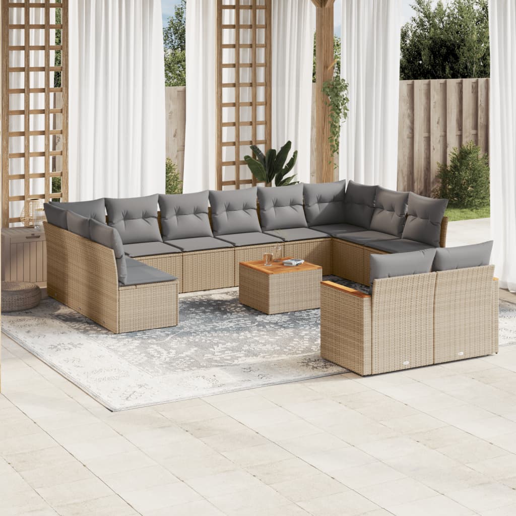 vidaXL 12-delige Loungeset met kussens poly rattan zwart