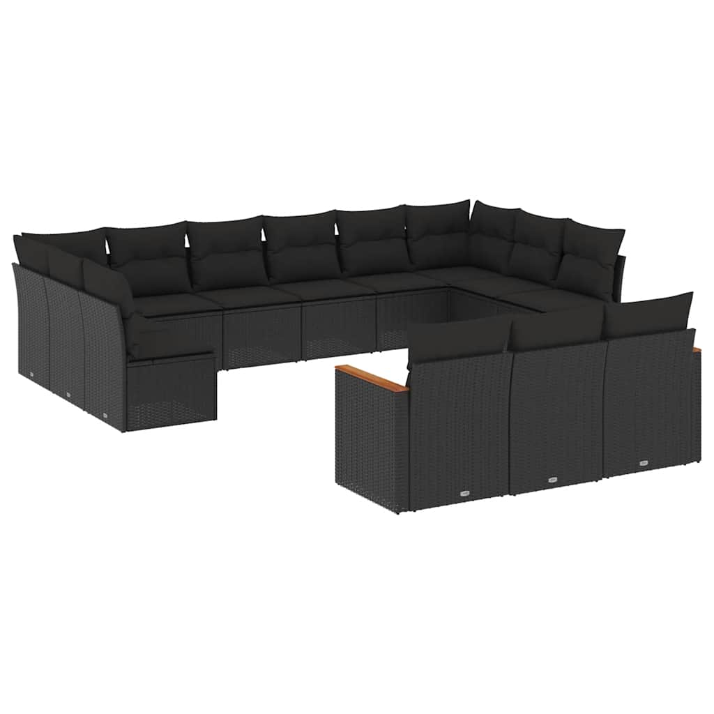vidaXL 13-Piece Poly Rattan Lounge Set with Cushions Black