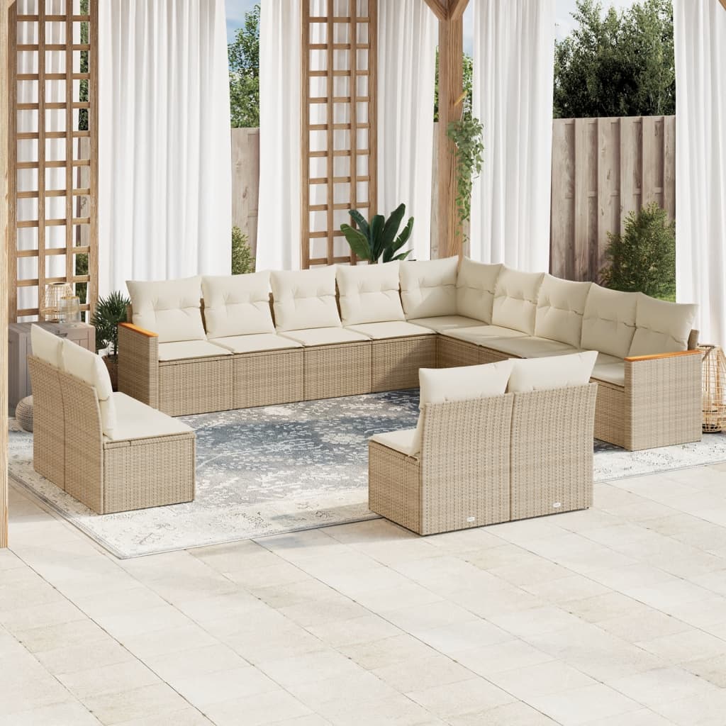 vidaXL 13-delige Loungeset met kussens poly rattan zwart