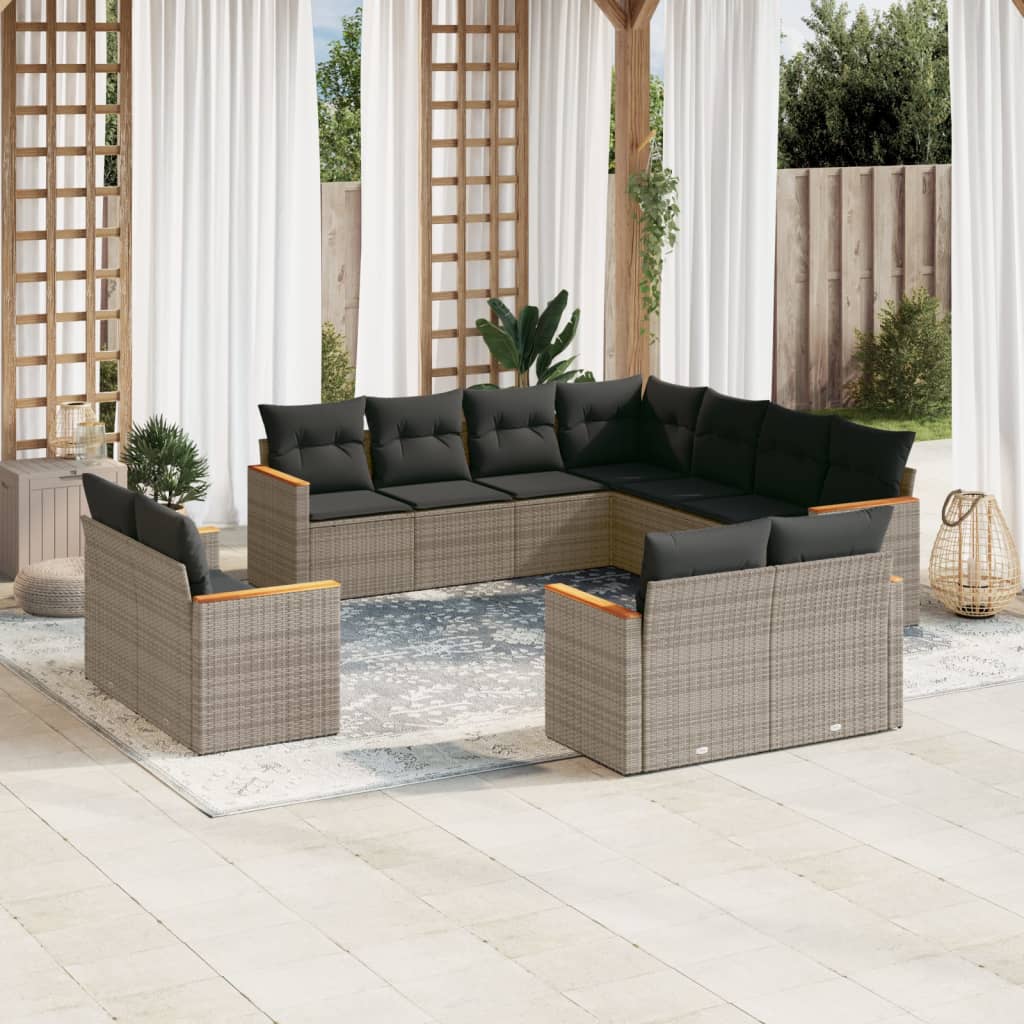 vidaXL 11-delige Loungeset met kussens poly rattan zwart