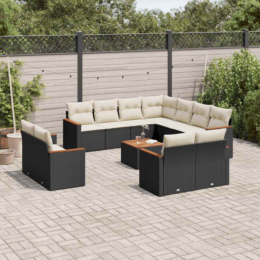 vidaXL 11-delige Loungeset met kussens poly rattan zwart