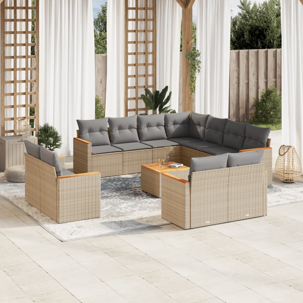 vidaXL 11-delige Loungeset met kussens poly rattan zwart