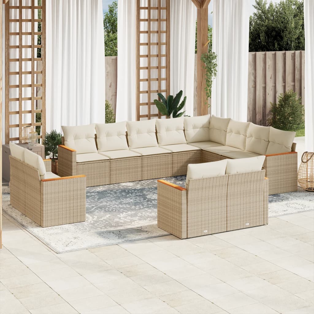 vidaXL 12-delige Loungeset met kussens poly rattan zwart