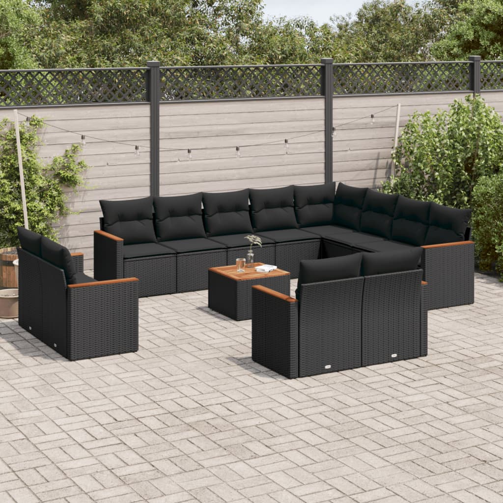 vidaXL 12-delige Loungeset met kussens poly rattan zwart